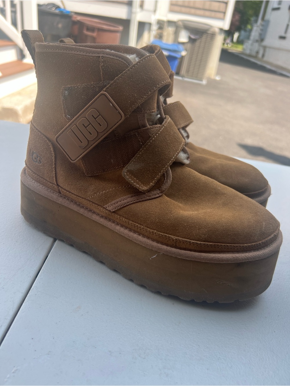 UGG Neumel Platform Chukka Boots Chestnut Suede Double Strap Women's Size 9